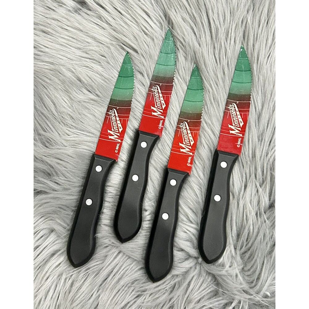 NHL Minnesota Wild Double Sided Logo Print Steak Knife 4pc Household Cutlery Set